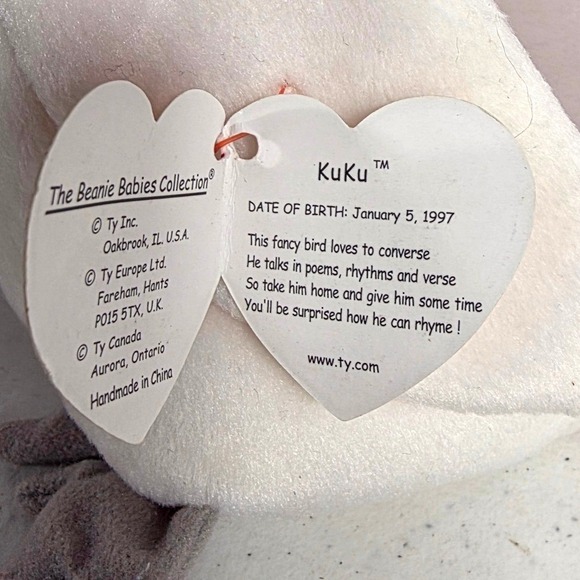 Rare Ty Beanie Baby KuKu Cockatoo Bird Plush Toy January 5 1997 Rare - Picture 3 of 8
